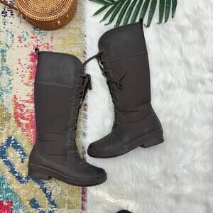 $175 Clarks Brown Lace Up Rubber Knee High Tall Carima Pluma Boot 6.5